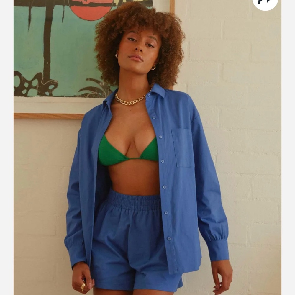 PEPPERMAYO- Daydreams Button Up Shirt & Shorts Matching Set in Capri Blue